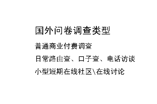 国外问卷调查常见类型有口子查|社区查|在线讨论|路由查