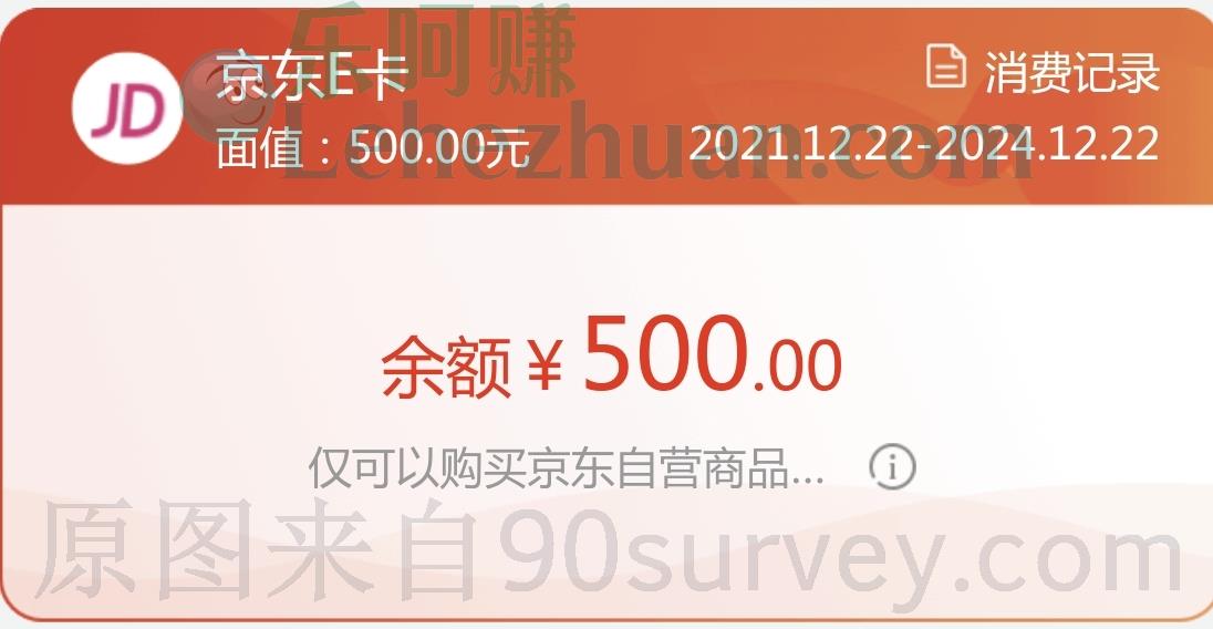 一张 500 元面值的京东 E 卡