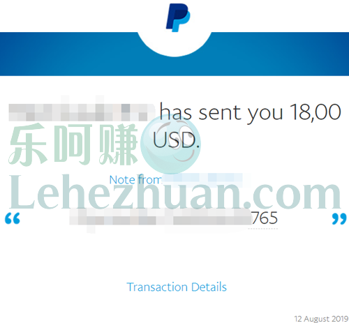 2019 年，国外调查网站 PayPal 到账 4000 多美元的收款记录截图