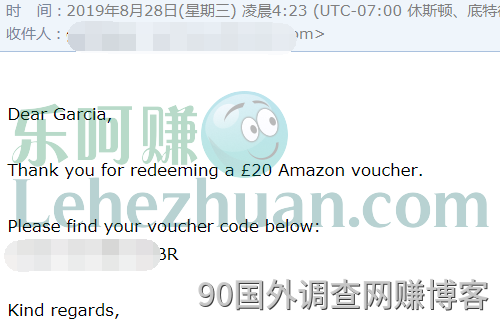 2019 年，国外调查网站到账 1000 多英镑的收款记录截图