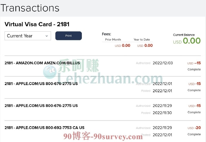 2022 年，用虚拟 Visa 卡买了 20 美元面值的 Apple 礼品卡