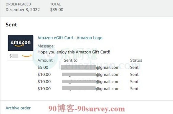2022 年，一张 35 美元的虚拟 Visa 卡在亚马逊官网买同等面值的 Amazon 礼品卡，5 分钟内到