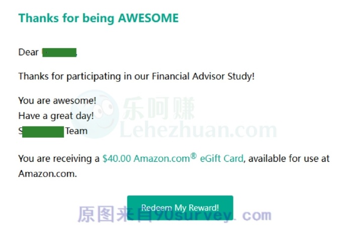 2023 年，国外调查资源站 Amazon 礼品卡到账 40 美元的收款记录截图