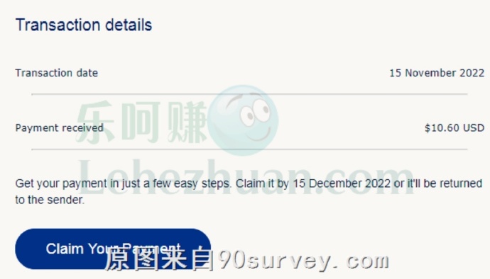 2023 年，国外调查资源站 PayPal 到账 10 美元的收款记录截图