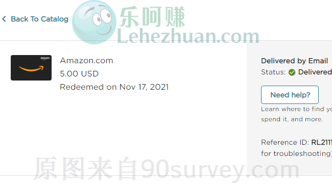 2021 年，Tango Card Amazon 礼品卡的收款记录截图